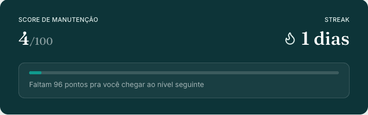 Card de score de manutenção e streak do protocolo